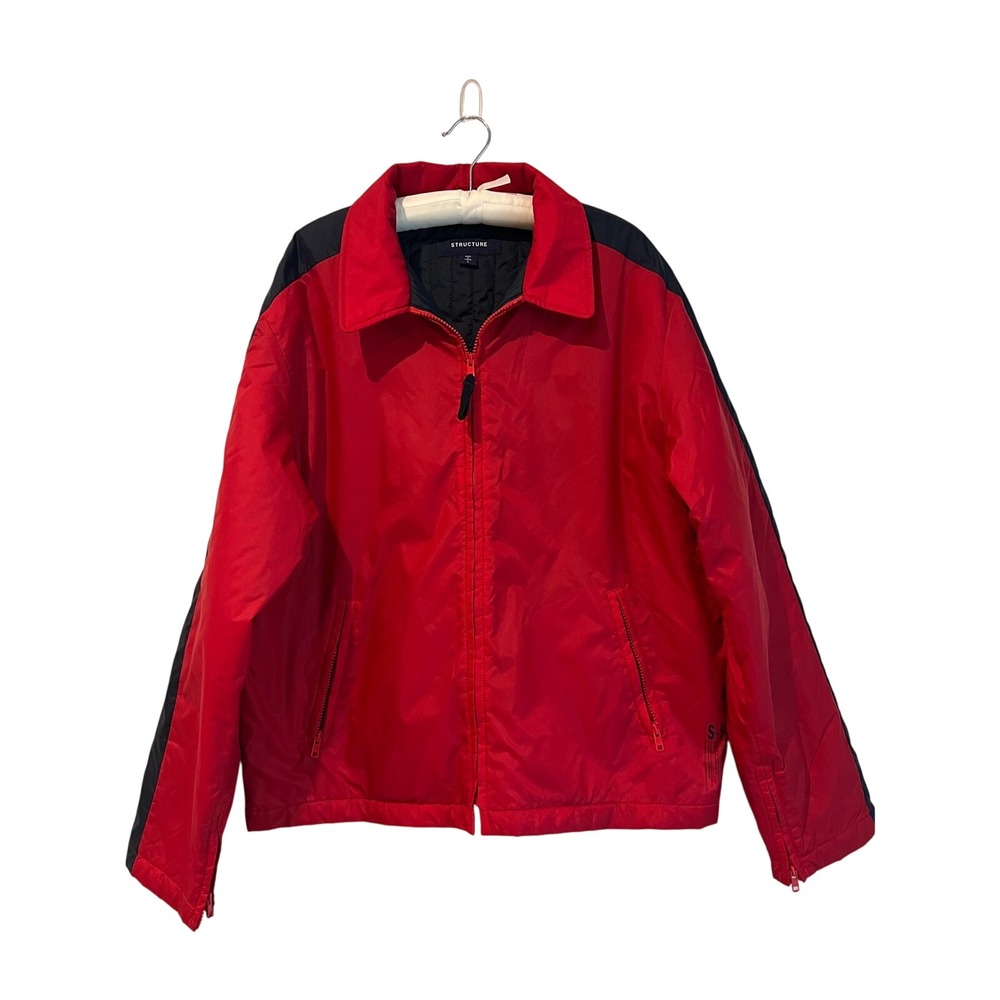 STRUCTURE Men's Size L Red Black Color Block Zip Up Windbreaker Jacket